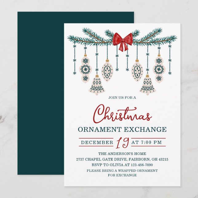 Invitation Échange de décorations de fête de Noël (Devant / Derrière)