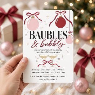Invitation Échange de décorations de Noël Baubles et Bubbly