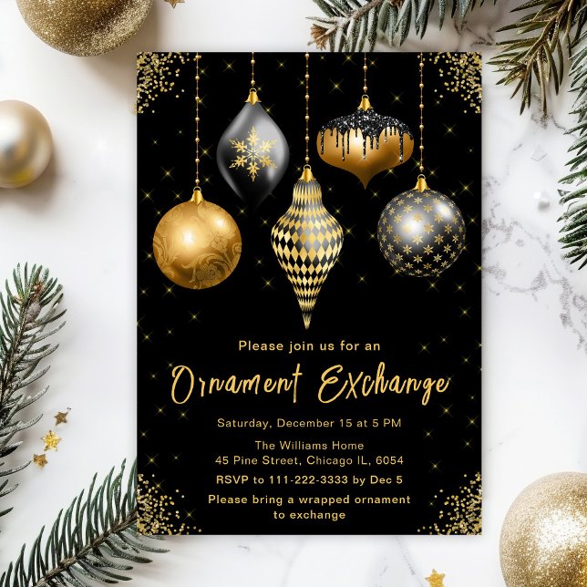 Invitation Échange de décorations noir et or (Créateur téléchargé)