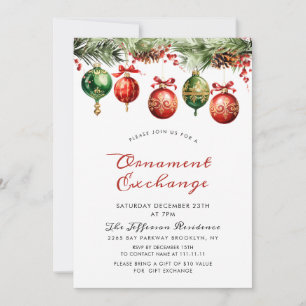 Invitation Échange d'ornement de boules de Noël aquarelle
