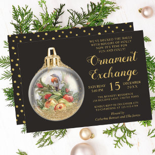 Invitation Échange d'ornement de Noël Bauble aux oiseaux flor