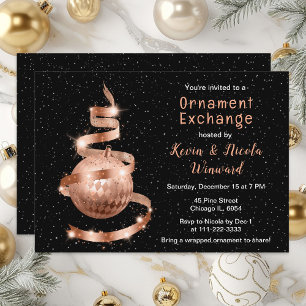 Invitation Échange d'ornement de Noël en or rose et noir