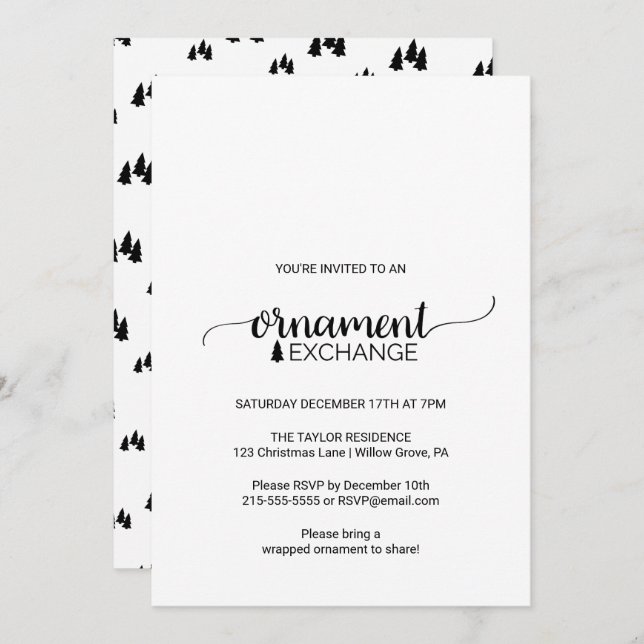 Invitation Échange d'ornement simple de calligraphie noir et  (Devant / Derrière)