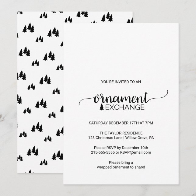 Invitation Échange d'ornements de calligraphie simple noir et (Devant / Derrière)