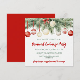 Invitation Échange d'ornements de fête Rouge Or Noël