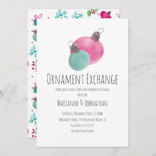 Invitation Échange d'ornements de Noël aquarelle