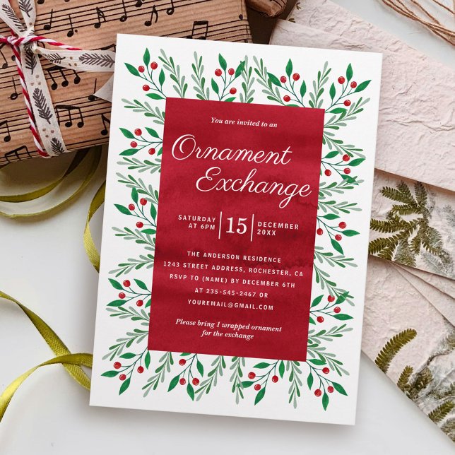 Invitation Échange d'ornements de Noël Aquarelle Rouge (Créateur téléchargé)