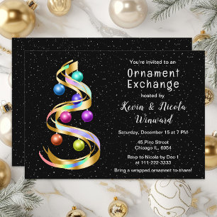 Invitation Échange d'ornements de Noël arc-en-ciel et noir
