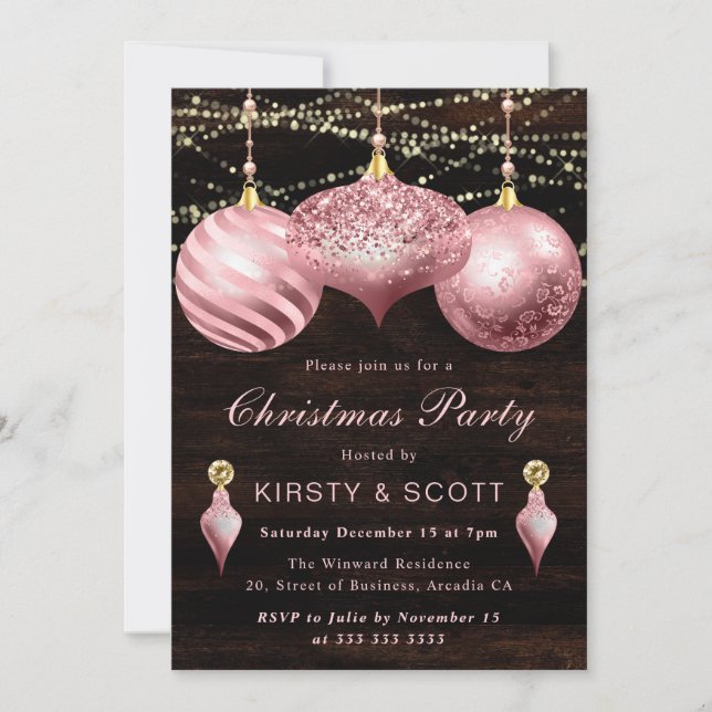 Invitation Échange d'ornements de Noël élégants rose clair (Devant)
