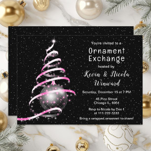 Invitation Échange d'ornements de Noël rose et noir