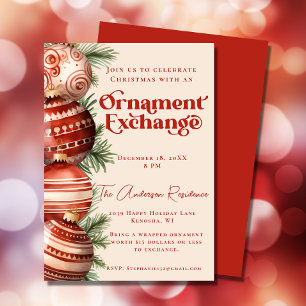 Invitation Échange d'ornements de Noël rouge et crème