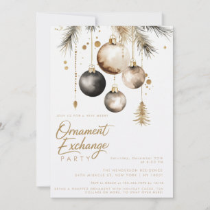 Invitation Échange d'ornements en or noir Soirée de Noël
