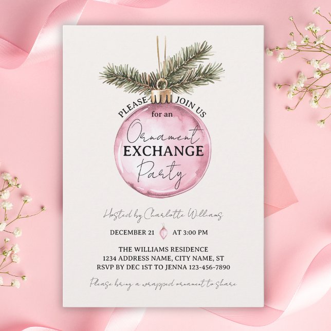 Invitation Échange d'ornements roses pour la fête de Noël (Pink Ornament Exchange Christmas Party Invitation
)