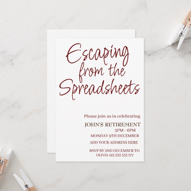 Invitation Échapper aux feuilles de calcul Drôle retraite (Devant/Arrière en situation)