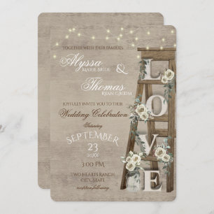 Invitation Échelle vintage avec Antique Roses Blanches Aimer