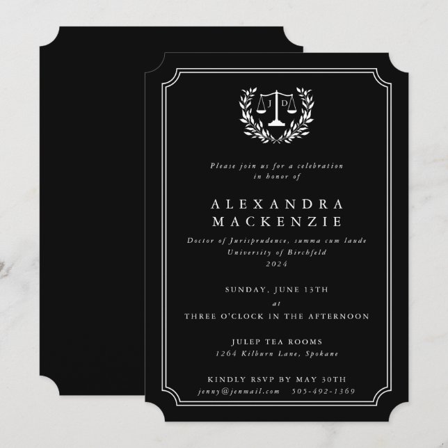 Invitation Échelles JD noir/blanc + Couronne de laurier de re (Devant / Derrière)