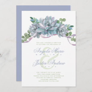 Invitation Echeveria d'aquarelle avec ruban pourpre