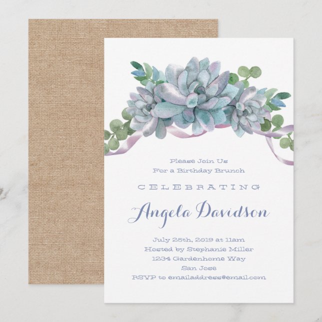 Invitation Echeveria Succulent Anniversaire Brunch Party (Devant / Derrière)