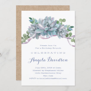 Invitation Echeveria Succulent Anniversaire Brunch Party