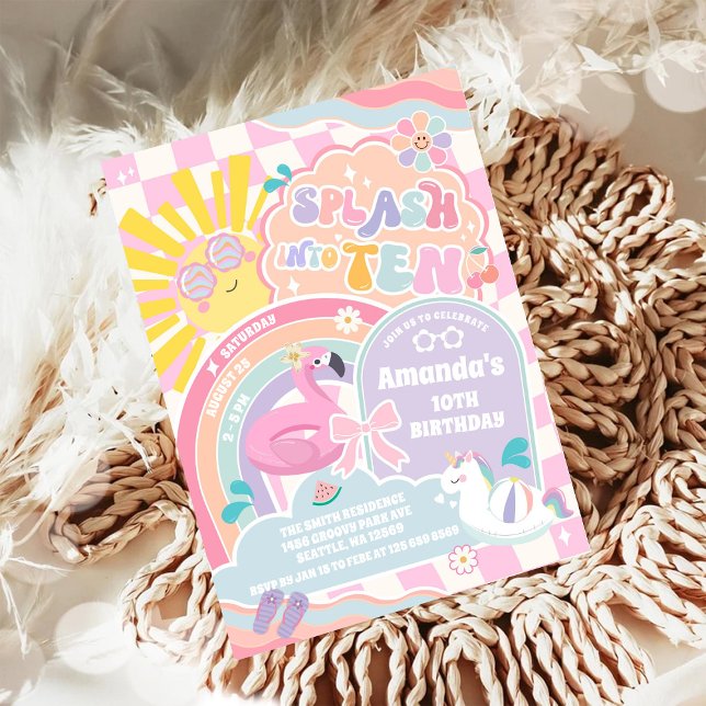 Invitation Éclabousser pour les dix ans de Daisy Rétro Groovy (Créateur téléchargé)