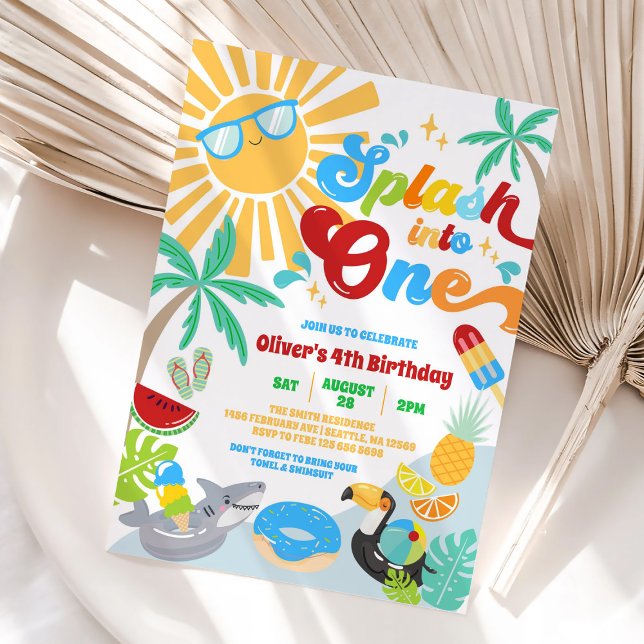 Invitation Éclaboussez dans une fête de plage super 1er anniv (Créateur téléchargé)