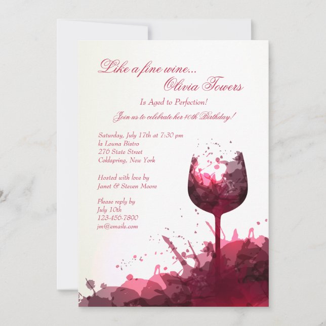 Invitation Éclaboussure de Vin (Devant)