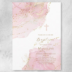 Invitation éclaboussures d'encre rose Baptême