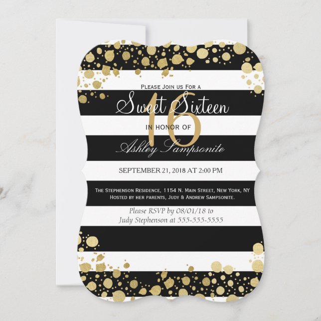 Invitation Éclaboussures et rayures modernes élégantes d'or (Devant)