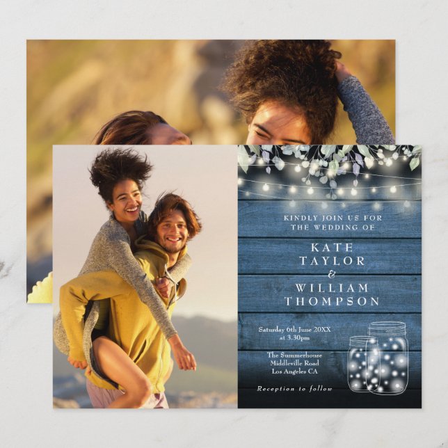 Invitation Éclairage à cordes Jarres rustiques Verdure 2 Mari (Devant / Derrière)