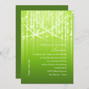 Invitation Éclairage blanc et vert bat mitzvah