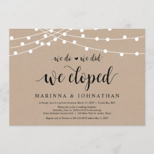 Invitation Éclairage de chaîne Kraft, Police noire, Elopement