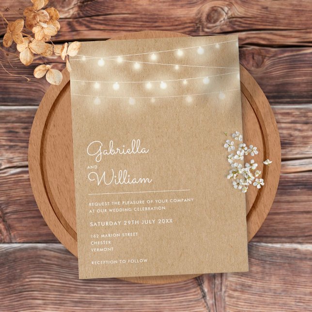 Invitation Éclairage de chaîne Mariage Kraft rustique (Créateur téléchargé)
