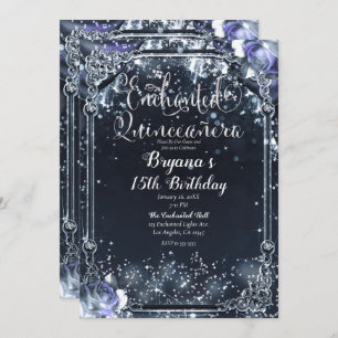 Invitation Éclairage en argent violet Roses Quinceañera