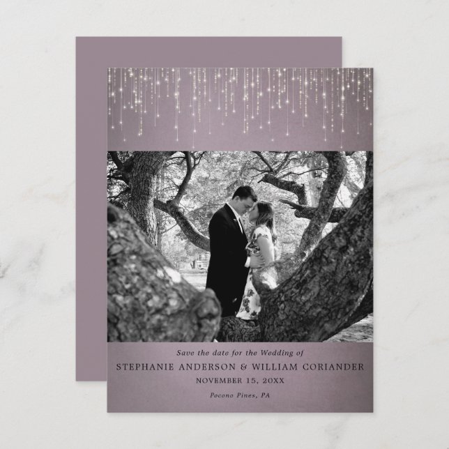 Invitation Éclairage Mauve Photo Enregistrer la date (Devant / Derrière)