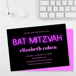 Invitation Éclairage rose bat mitzvah De Néon Enregistrer La