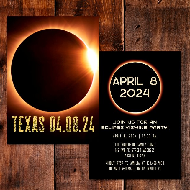Invitation Éclipse totale Texas 2024 Personnalisée (Front/Back)