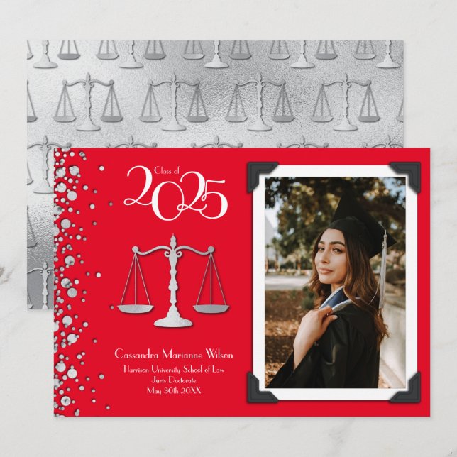 Invitation École de Droit Avocat Silver Graduation Rouge (Devant / Derrière)