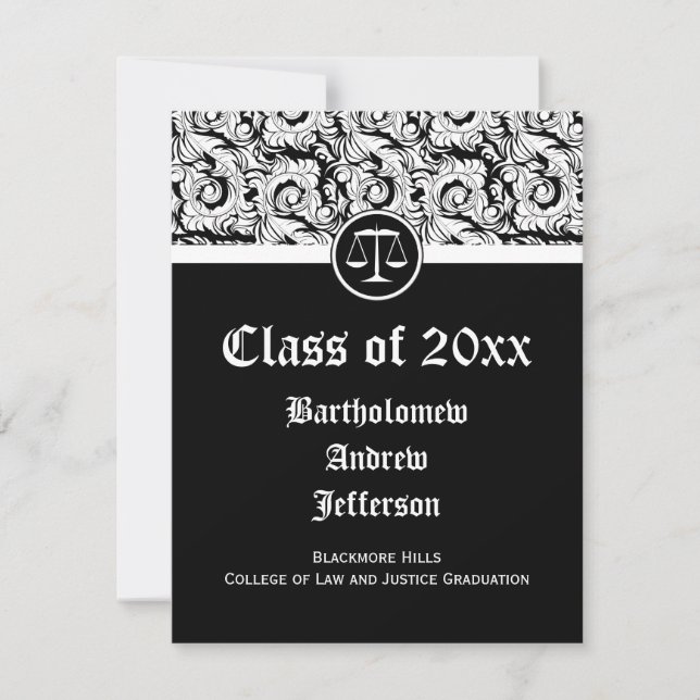 Invitation Ecole de droit de l'échelle de la justice noire/bl (Devant)