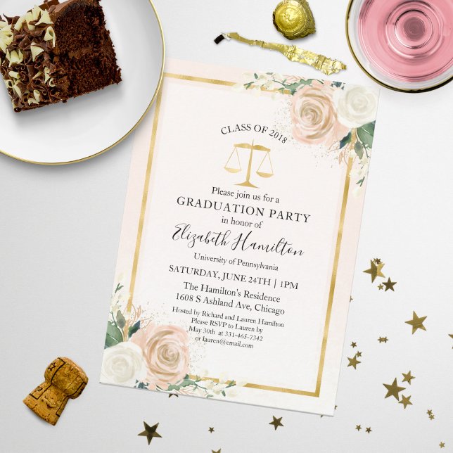 Invitation École de droit Fête de fin d'études Blush Échelles (Créateur téléchargé)
