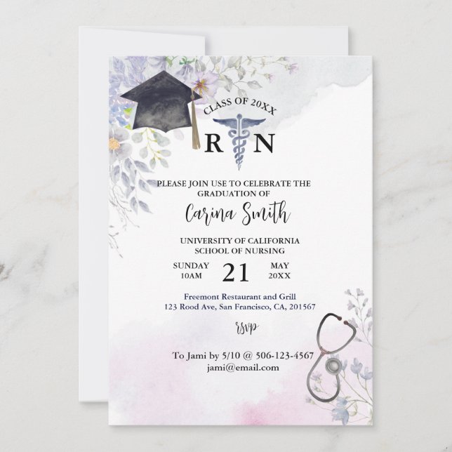 Invitation École de soins infirmiers Graduation Floral Party  (Devant)