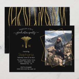 Invitation École de soins infirmiers Photo Black Gold Graduat