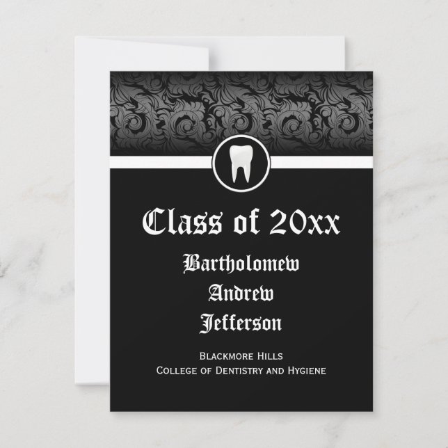 Invitation Ecole dentaire noire et blanche Dentistesse (Devant)