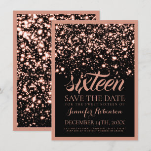 Invitation Économies de sweet sixteen le minuit rose d'or de