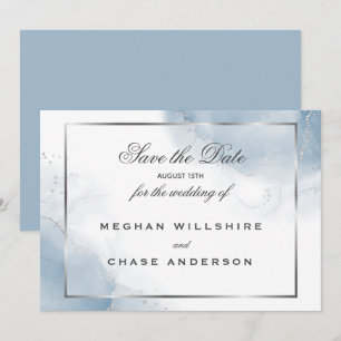 Invitation Économisez la date de mariage bleu poussiéreux écr
