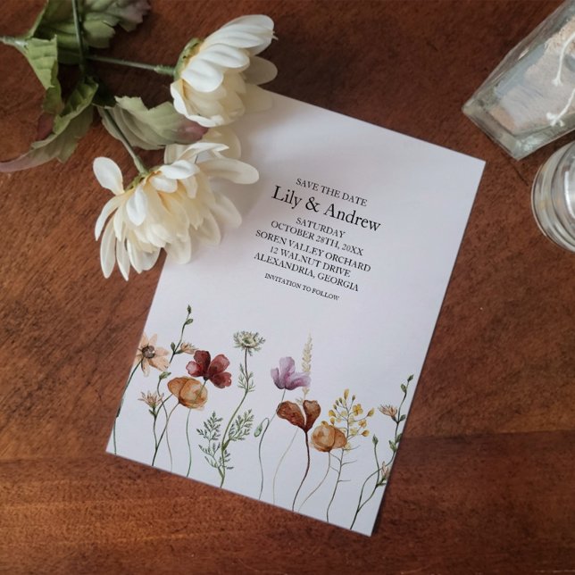 Invitation Économisez la date de mariage Fleur sauvage Bohème (Créateur téléchargé)