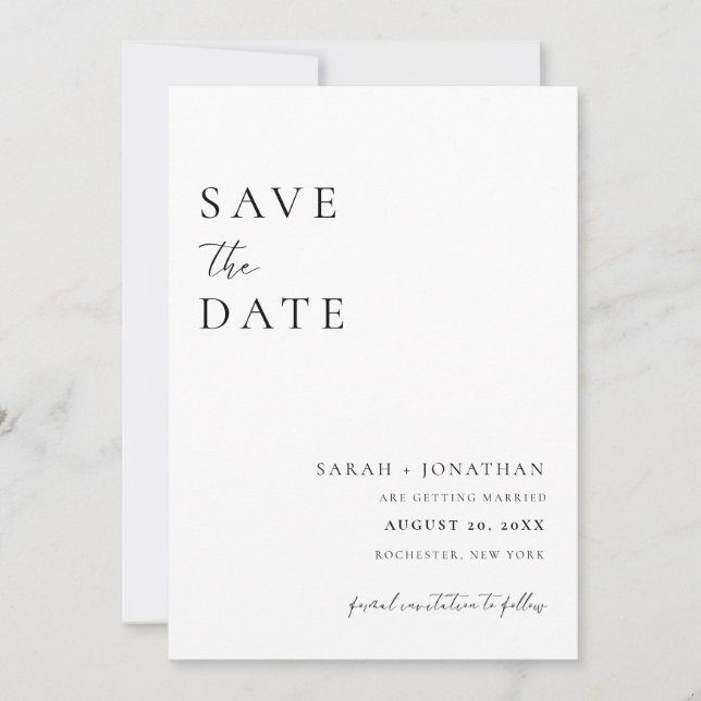 Invitation Économisez la date de photo de script minimal mode (Devant)