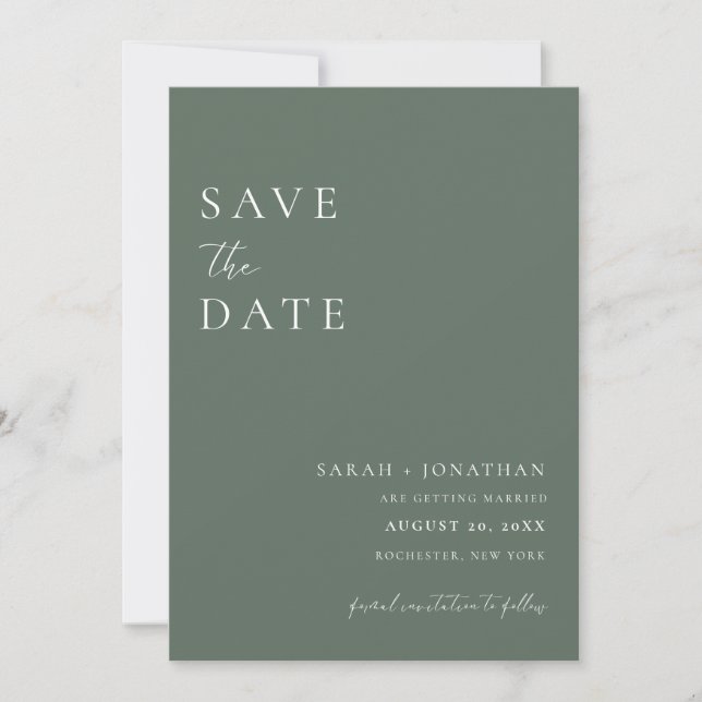 Invitation Économisez la date de photo de script minimal vert (Devant)