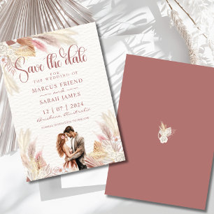 Invitation Économisez La Date Pampas Grass séché Florals
