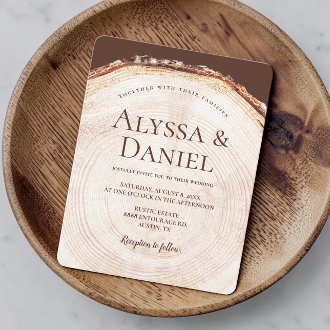 Invitation Écorce d'arbre en bois Mariage rustique (wood texture rustic wedding small invitation.)