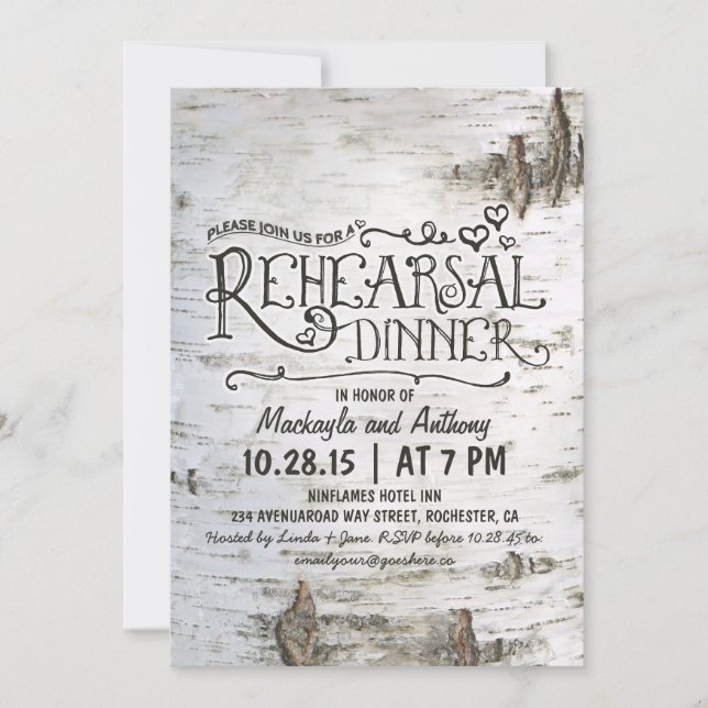 Invitation écorce de bouleau - rustique dîner de la campagne  (Devant)